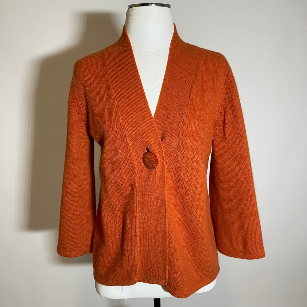 Kenar Orange Wool Angora Rabbit Hair Blend Knit Cardigan Sweater Womens Sz Small